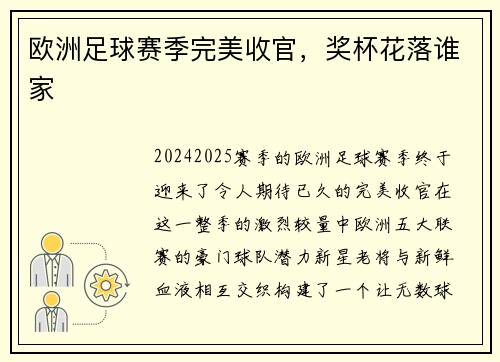 欧洲足球赛季完美收官，奖杯花落谁家