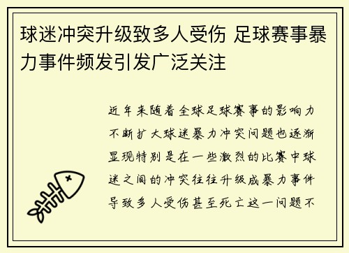 球迷冲突升级致多人受伤 足球赛事暴力事件频发引发广泛关注