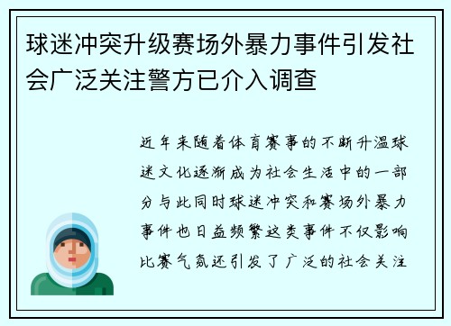 球迷冲突升级赛场外暴力事件引发社会广泛关注警方已介入调查