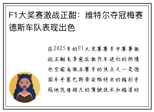 F1大奖赛激战正酣：维特尔夺冠梅赛德斯车队表现出色
